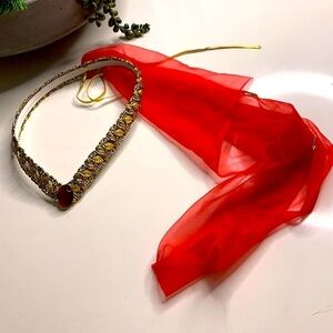 Medieval times red gold princess ruby pointed crown Veil one size adult